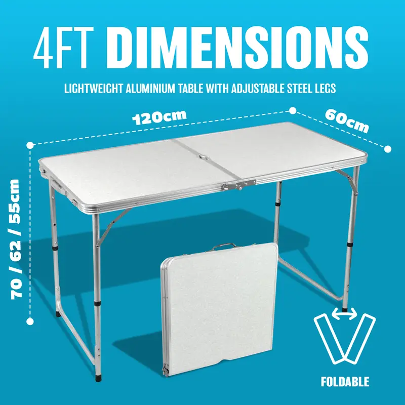 4Ft/6Ft Heavy Duty Folding Table - Portable Aluminium Camping Garden Party Catering Feet | Catering Camping Trestle Picnic Bbq Party Patio Dining Tables | Strong Quality 3