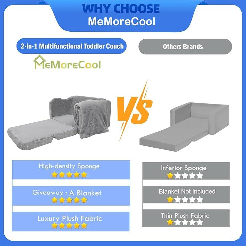 Sofa Couch, Fold Out Toddler Chair Bed, Lounger Chair to Convertible Mini Sofa for Boys Girls, Comfy Foam Child Chair Pull Out Couch for Playroom, Grey 5