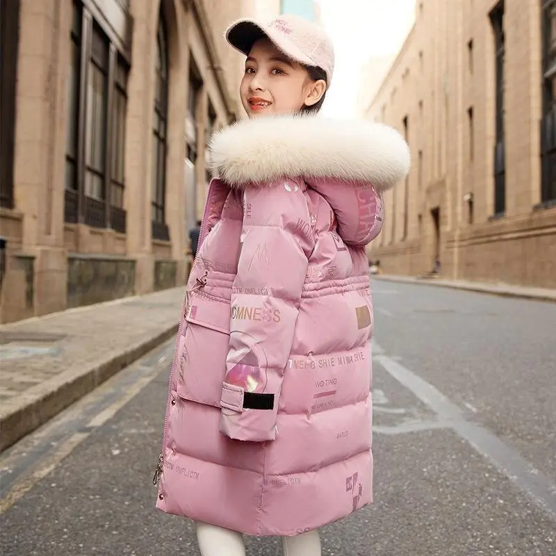 New 4-12 Years Fashion Winter Teenger Girls Jacket Hight Quality Heavy Keep Warm Large Fur Collar Hooded Coat For Kids 6