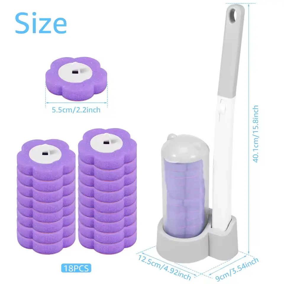 18 Pcs Toilet Brush Disposable Replacement Head Cleaning Kit Efficient Toilet Bowl Brush with Storage Caddy Wc Accessory Tool long