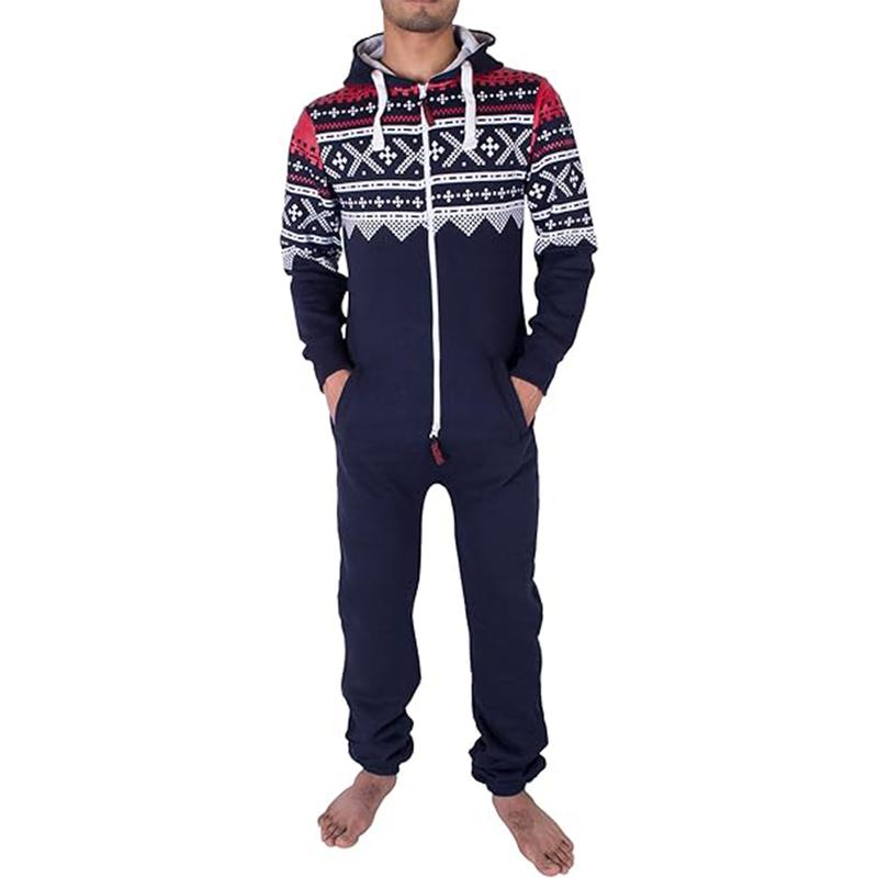 NOROZE Men’s Aztec Onesie Jumpsuit Warm and Cozy Hooded Zip Up Onesies All in One Nightwear Playsuit UK Size S-XXL 8