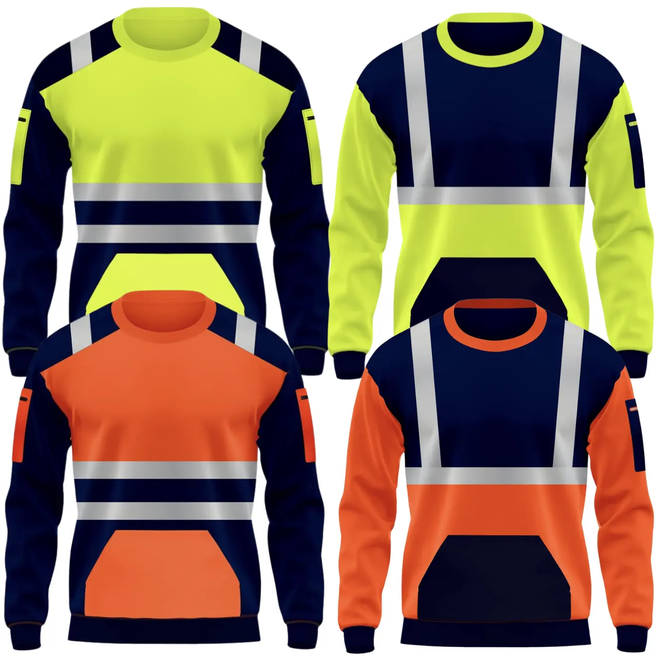 Hi Viz sweatshirt high visibility sweater round neck hi viz workwear Menswear Hoodie Tops Man Pullover Crewneck Long Hi Vis Men's Work Sweatshirt, Reflective Safety Pullover, High Visibility Workwear, Construction Sweatshirt