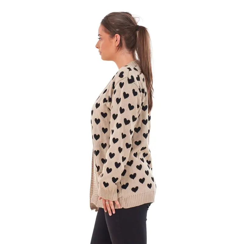 New Ladies Heart Knitted Cardigan Pockets Long Sleeve Regular Big Sizes S to 2XL sweater season coatigan 3