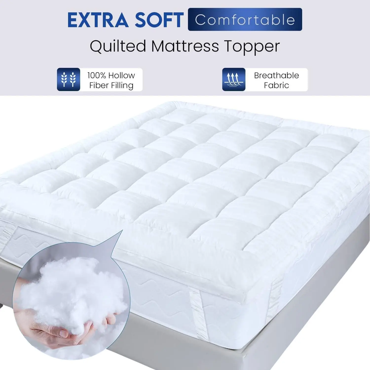10cm Bounce Back Mattress Topper Hotel Quality 1000 GSM Super Thick Extra Deep Sleep Better Single Small Double King Size Bed Cover comfy bed thick matress topper mattresstopper uk