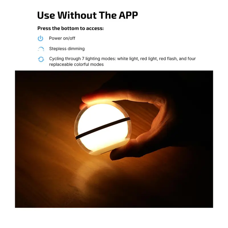 OLIGHT Sphere Smart Night Light, 75 lumens Stepless Dimming Table Lamp, Remotely APP Control, Rechargeable Ambient Light 6