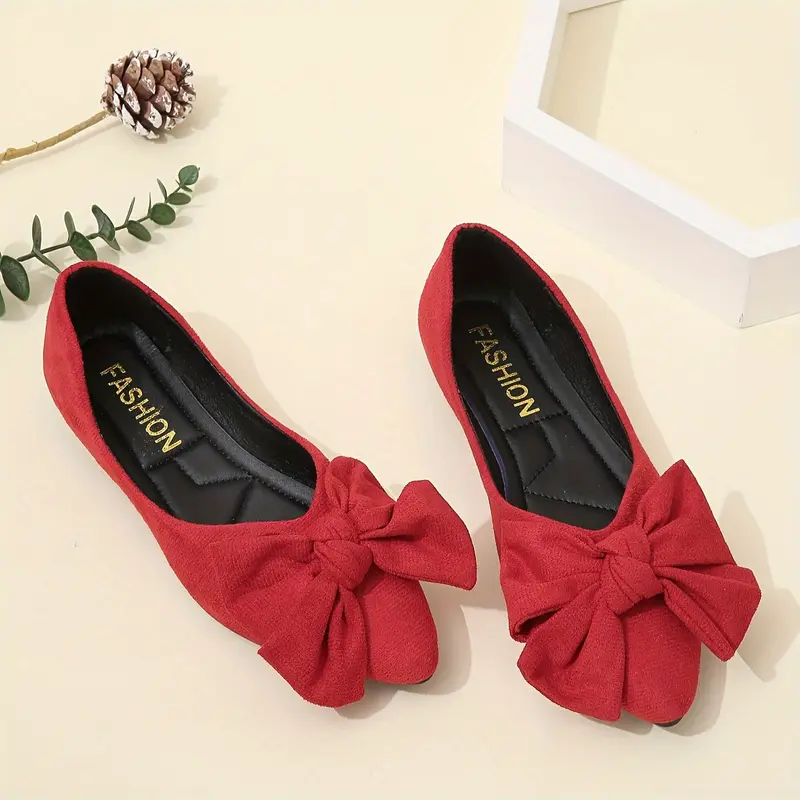 Women's Bowknot Decor Flat Shoes, Casual Point Toe Slip On Shoes, Lightweight & Comfortable Shoes 4