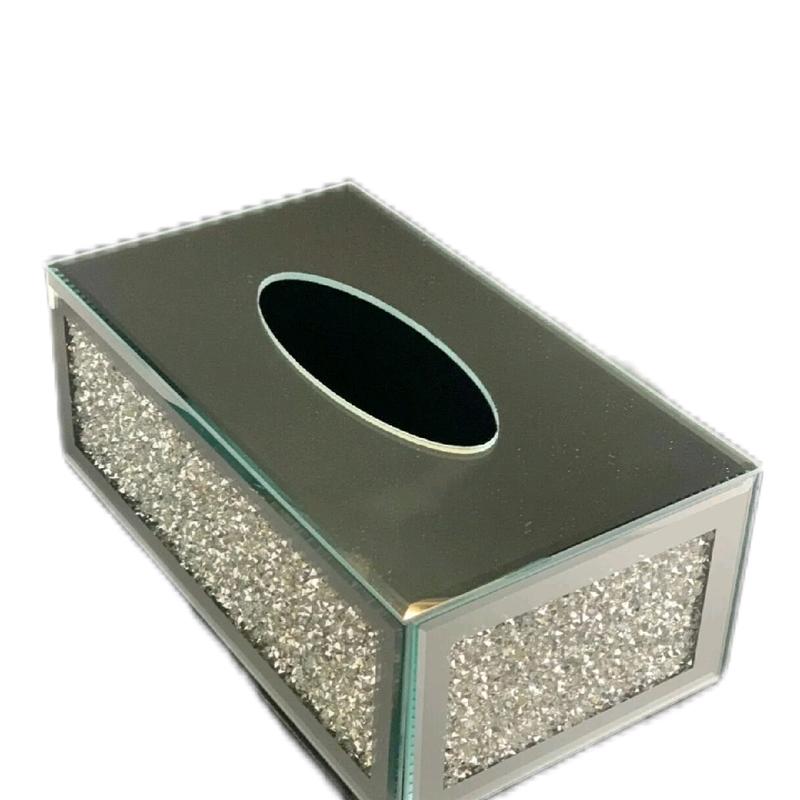 New Silver Crushed Crystal Diamond Tissue Box, Diamante Bling, Living Room UK 0