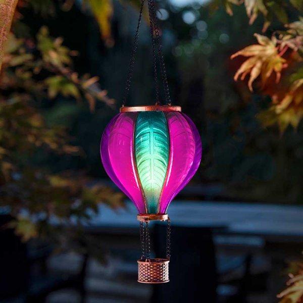 Rainbow OR Fiesta Flaming Balloon Smart Solar Hanging Lantern LED Flickering Flame 4