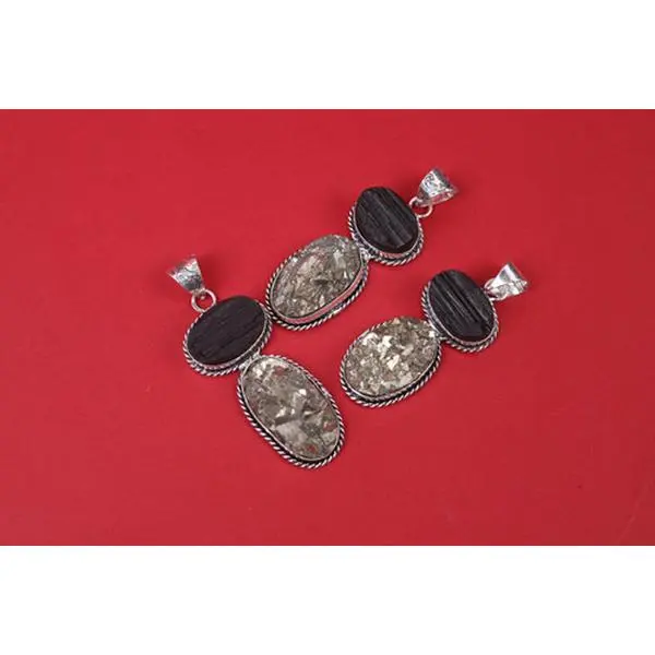 Gemstone Pendant for Every Occasion - Black Tourmaline and Pyrite Double Stone in Sterling Silver