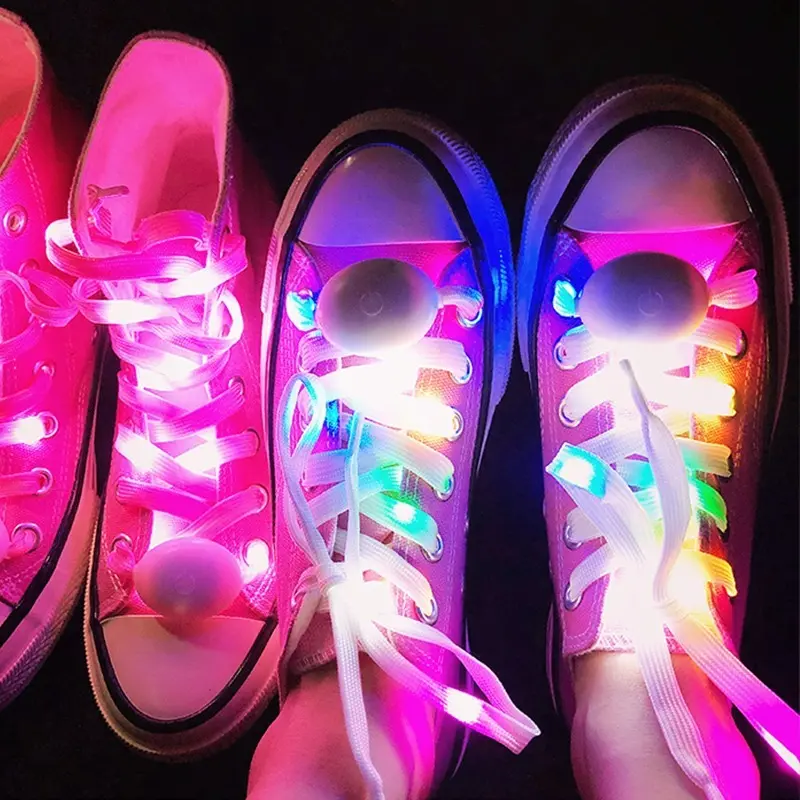 LED Shoe Laces Flash Light Up Colours Glow Flashing Shoelaces White Footwear Comfort