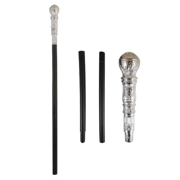 Stylish Costume Gold and Siver Top Cane – 85cm Long, Adjustable Walking Stick for Cosplay, Halloween, and Performances 2