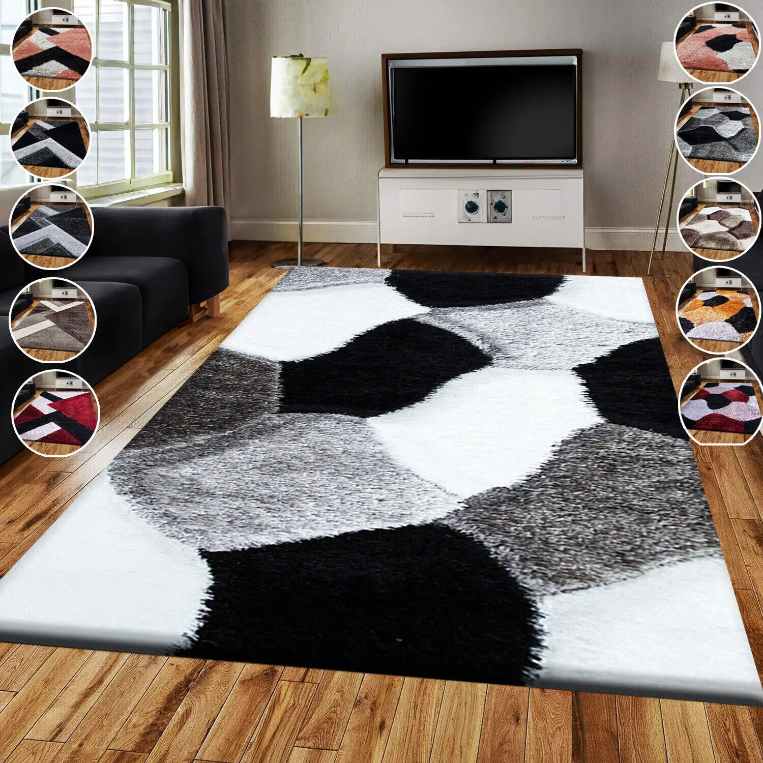 Stylish Large Area Rugs For Living Room - Non Shedding Dense Pile Shaggy Rug For Bedroom Kitchen Carpet Runner Non Slip Floor Mat (60 x 110, 60x220, 80x150, 120x170, 160x230) Multi Colours with 48 hours track free delivery Rugs for Leaving Room Mats
