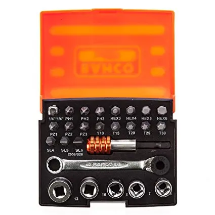 Bahco 2058/S26 1/4" Drive Ratchet Socket &amp; Screwdriver Bit Set 26 Piece 1