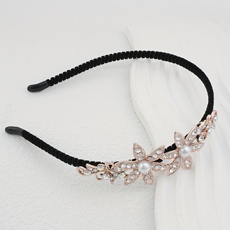 Product Introduction of 1pc Elegant Floral And Butterfly Rhinestone Hairband, Versatile Hair Accessory For Women, Retro Style, Simple Design For Face Washing And Styling 4