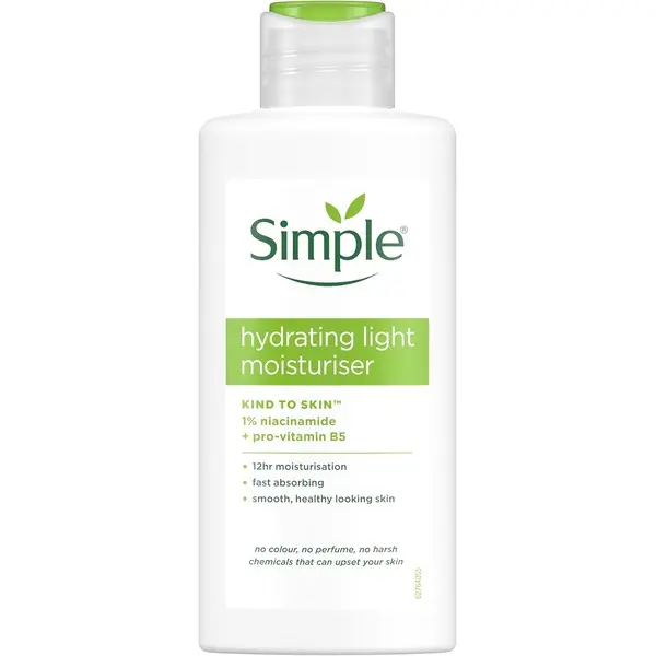 Simple Kind to Skin Hydrating Light Moisturiser Skin Care Product with Pro-Vitamins B5 and E for 12-Hour Moisturisation 125 ml