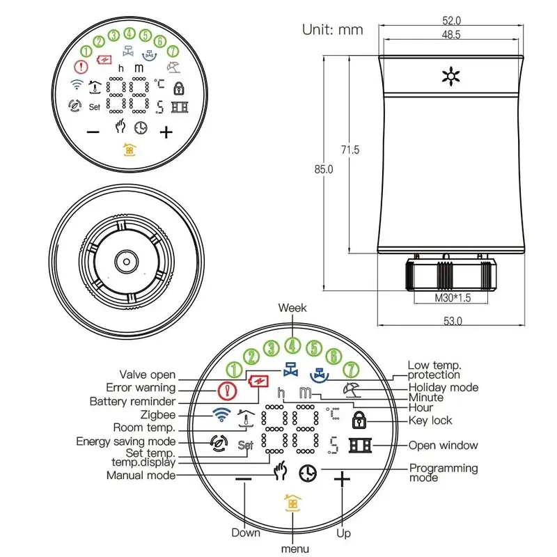 MOES ZigBee 3.0 TRV Thermostat Tuya Radiator Actuator Valve Smart Programmable Temperature Controller Alexa Google Voice Control 5