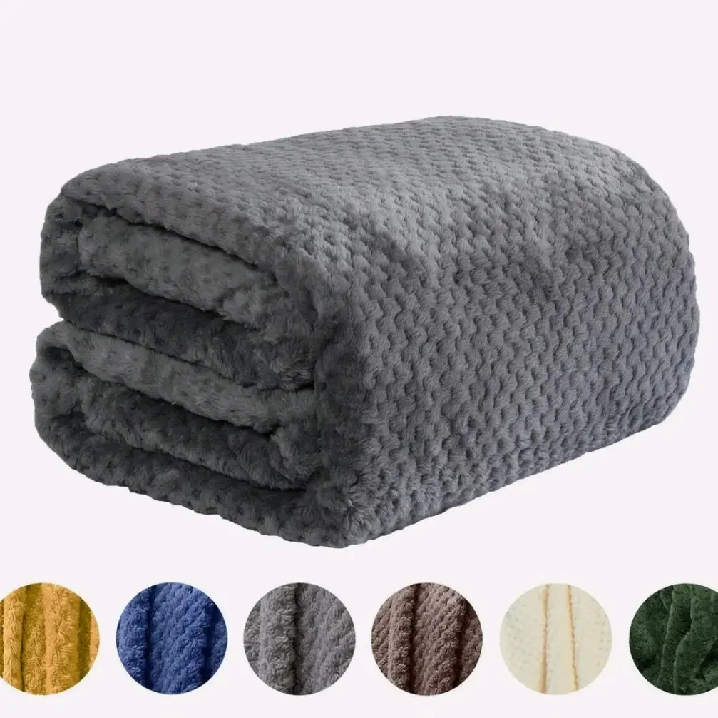 Luxury Popcorn Waffle Blanket - Warm Fleece Throw Over Bed Travel