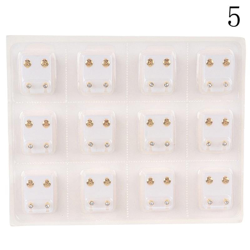 24pcs=12Pairs Surgical Steel Ear Studs Earrings Set Medical Earrings Piercing Tool Kits Women Jewelry Piercing Stud Earring 1