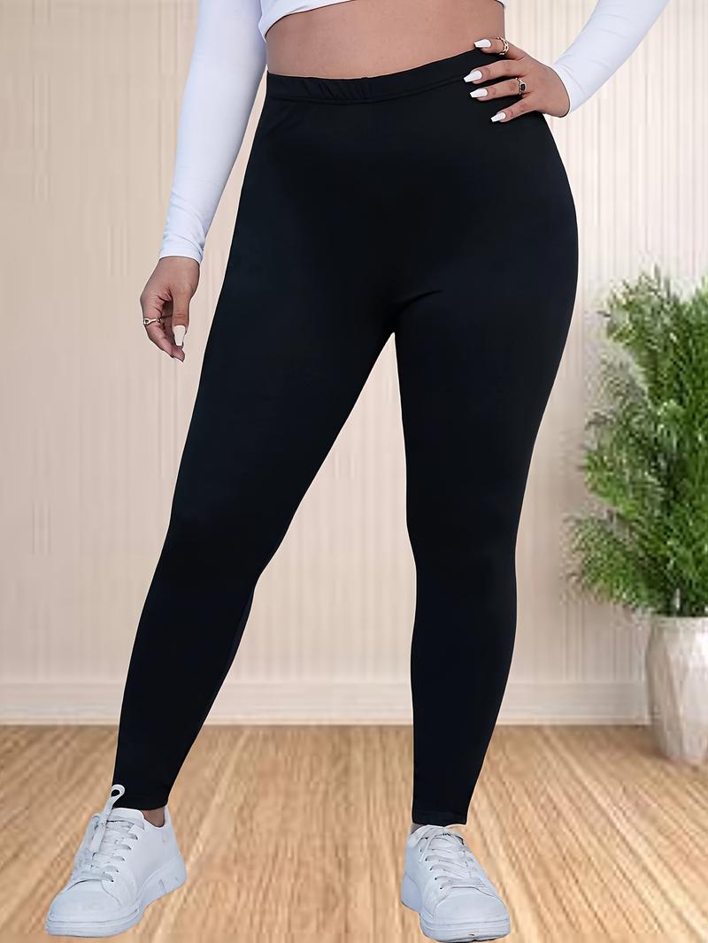 Product Introduction of Plus Size Slogan Print Skinny Leggings, Casual Every Day Stretchy Leggings, Women's Plus Size Clothing 0