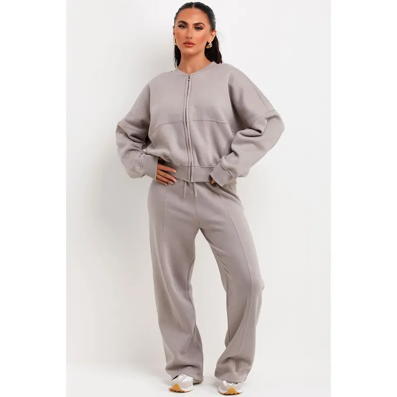 Bomber Sweatshirt With Zip And Joggers Loungewear Set Dove Grey 8