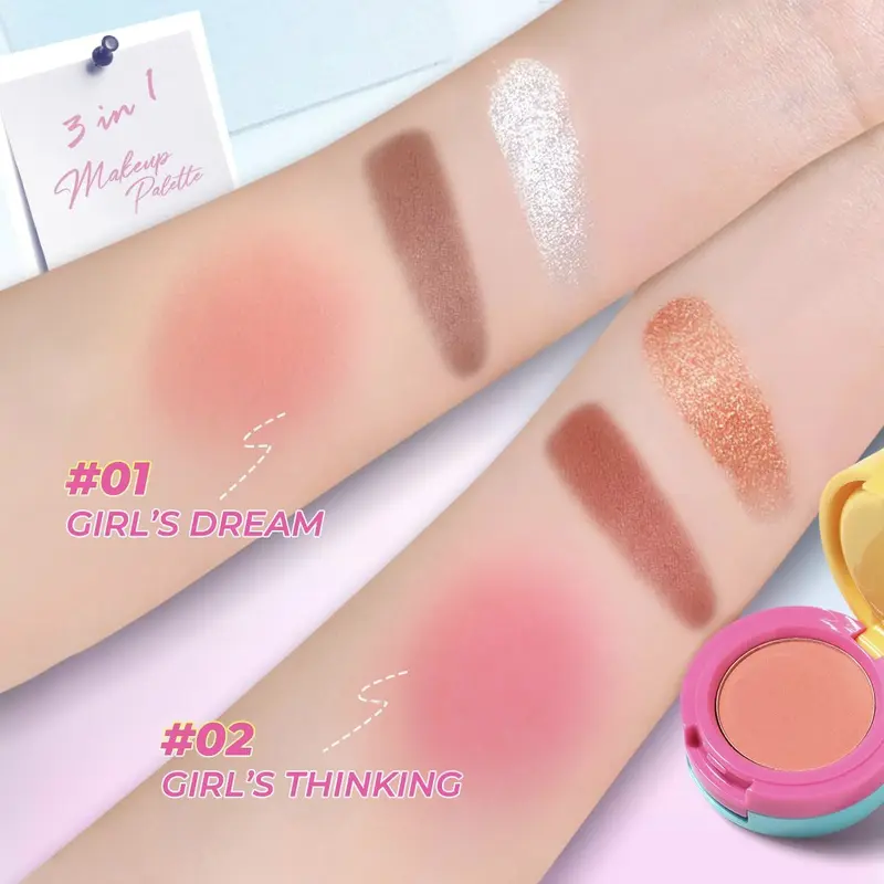 MiniMeli Xmas Gift 3 in 1 Blush Makeup Palette GRWM - Eyes, Cheeks, Blush - Beginner Friendly, Travel Size Cosmetic, Longlasting - Christmas Gift 5