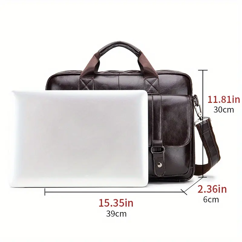 Men's Genuine Leather Briefcase - 15.6" Laptop Messenger Bag with Multiple Compartments & Adjustable Strap 3