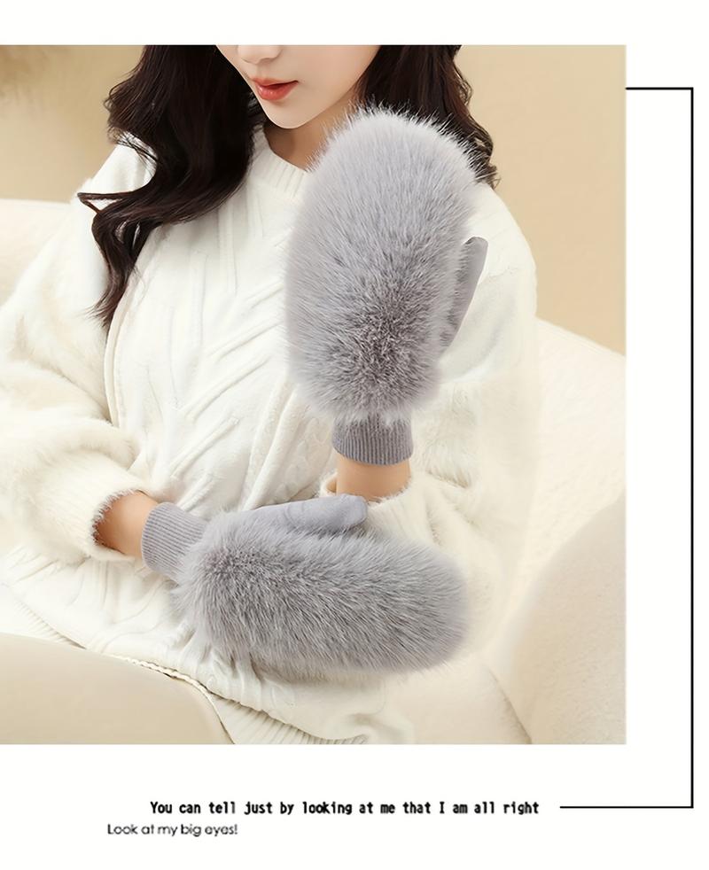 Product Introduction of Women'S Winter Thermal Knitted Mittens - Cozy Polyester Fur-Lined Gloves for Outdoor Use, Non-Stretch Warm Gloves for Cycling, Hand Washable 7