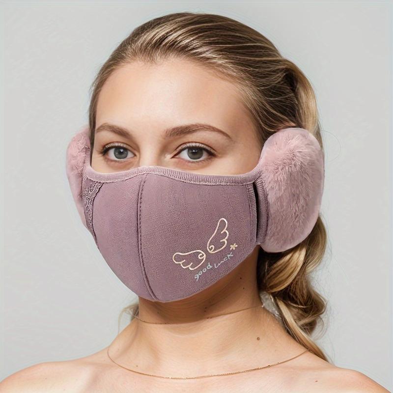 Women'S Winter Warm Ear Muff Face Mask, Unisex Thickened Windproof Breathable Ear Protector, Knitted Stretch Polyester Fabric, Hand Wash Only, Fashionable Accessory for Ladies 2