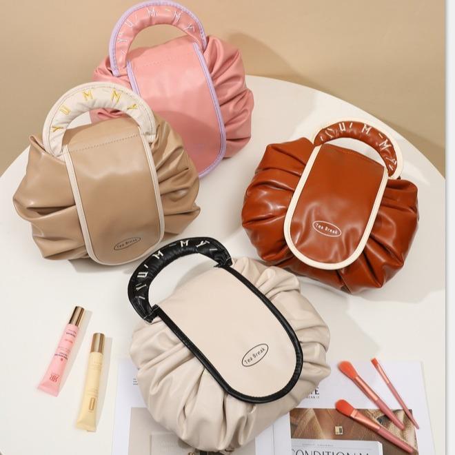 Luxury Drawstring Makeup Bag - Premium PU Leather Cosmetic Organizer Pouch, Travel Makeup Bag, Large Capacity Makeup Pouch, Portable Cosmetic Bag, Quick Access Makeup Bag, waterproof cosmetic bag, durable makeup bag, makeup storage bag 8
