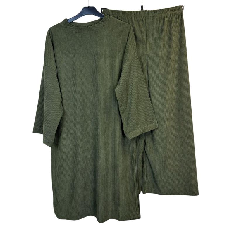 Ladies Corduroy Coord Set - Long Top and Wide Trousers, One Size UK8-16 - Womenswear [030] 8