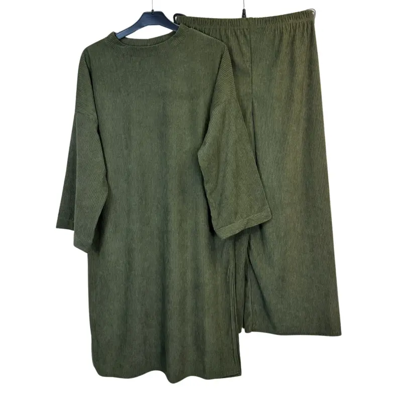 Ladies Corduroy Coord Set - Long Top and Wide Trousers, One Size UK8-16 - Womenswear [030] 8