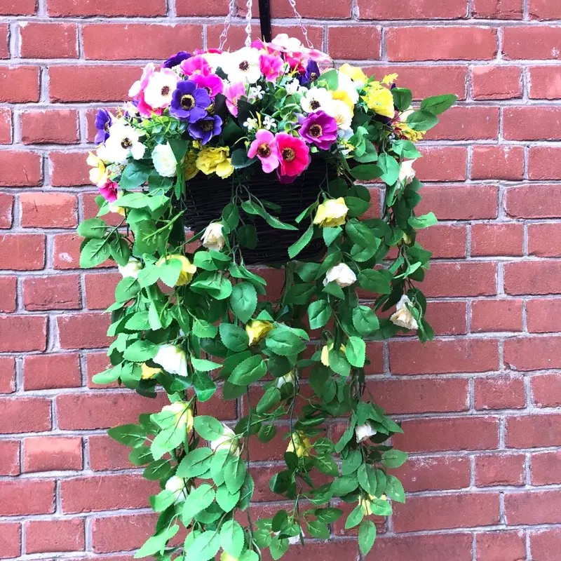 Hanging basket garden handmade silk trailing roses poppys
