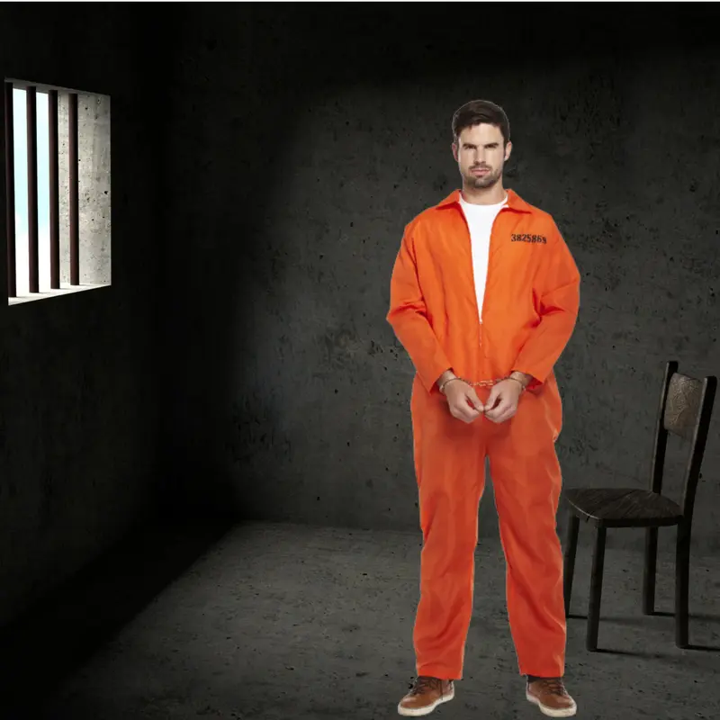 Prisoner Overalls (One Size) Adult Fancy Dress Costume | Convict Boiler Suit Prisoner Overalls Jail Jump Suit Dress Up Outfit Mens Fancy Dress Costume 3