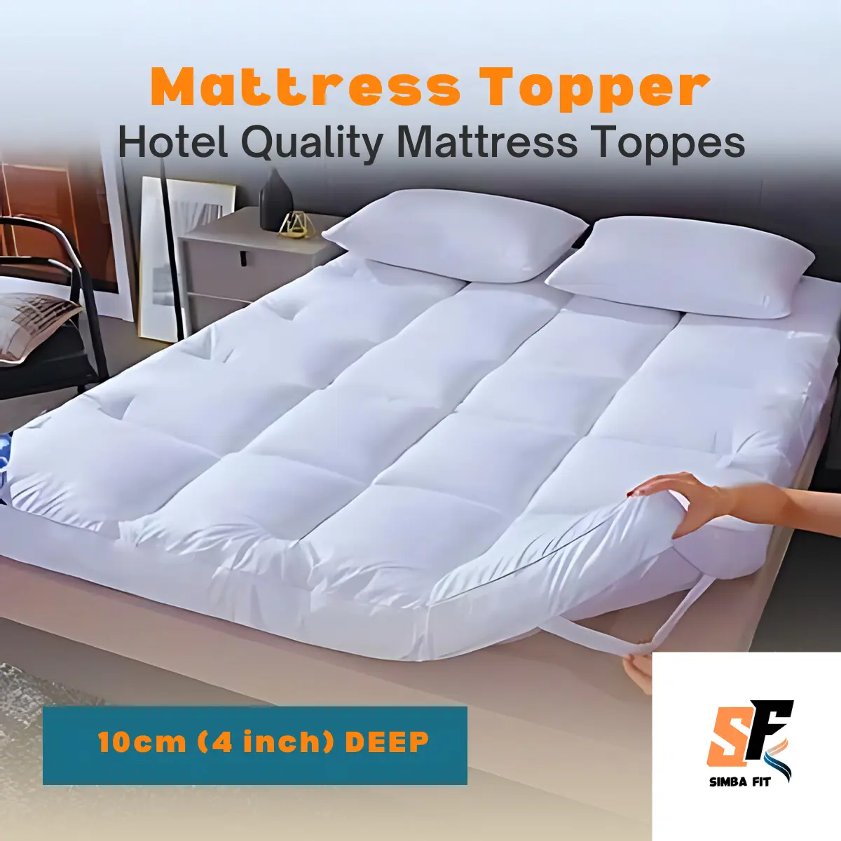 Hotel Quality 4 Inch/10cm Luxury Microfiber Mattress Topper,Available Sizes Single Double King Super King Box Stitched and Elasticated Corner Straps Soft Breathable,Upgrade Your Comfort-Non Allergenic Super Absorbent machine wash warm viral mattresstopper