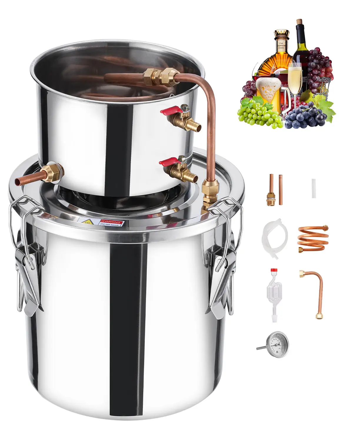 VEVOR wine Still, 3 Gal / 11.4 L Stainless Steel Water Alcohol Distiller with Copper Coil, Home Brewing Refining Fermentation Kit with Thermometer, for Wine Whisky Brandy, Silver