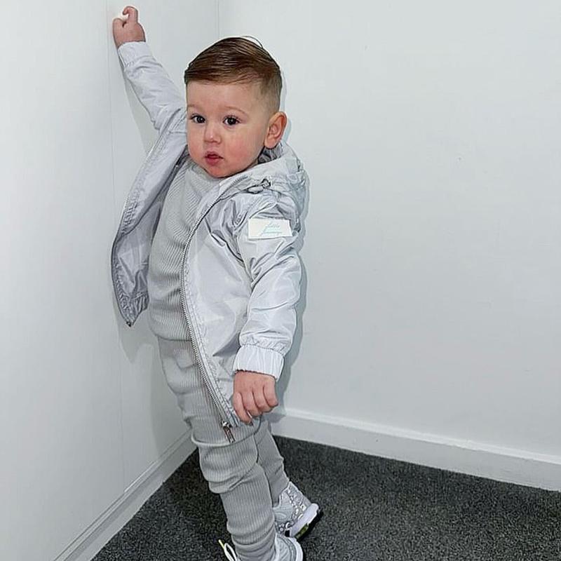 Ribbed Lounge Set Grey Soft Comfy Fabric Tracksuit 1