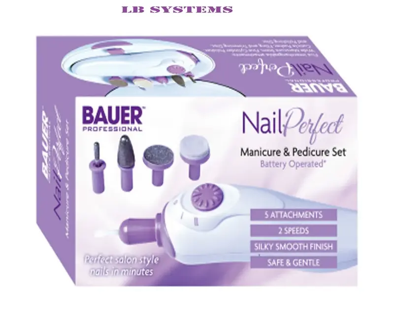BAUER PROFESSIONAL OPERATED NAIL PERFECT MANICURE AND PEDICURE SET BATTERY OPERATED WOMEN PROFESSIONAL NAIL CARE ,NAIL ART,SMOOTH Gentle Lightweight   Cutics Polish Cutics Polish Purple 7