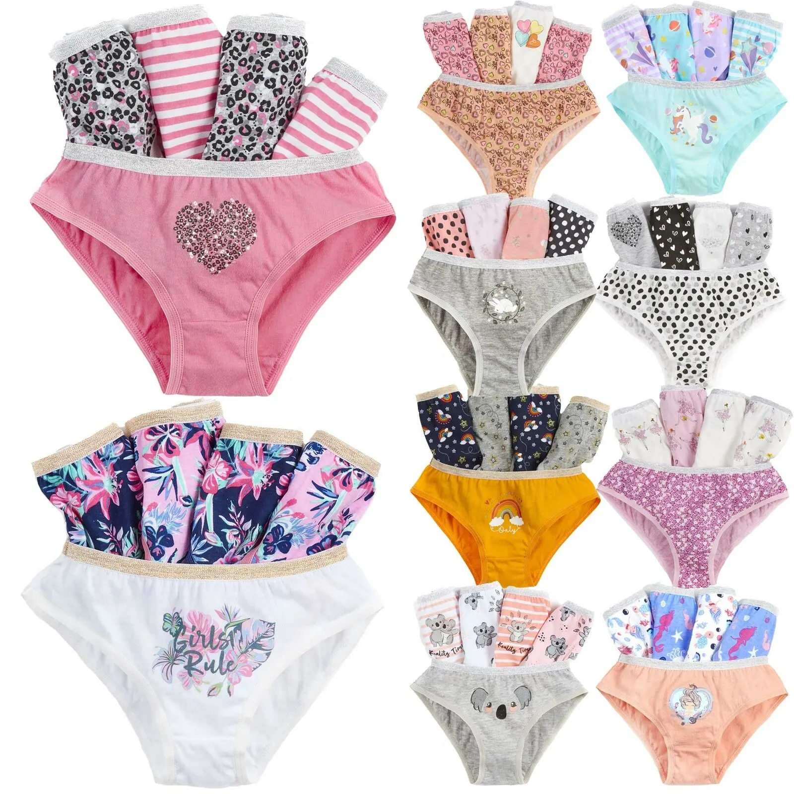 10 Pairs Girls Briefs Knickers Pants Underwear 100% Cotton Size 2-13 Years