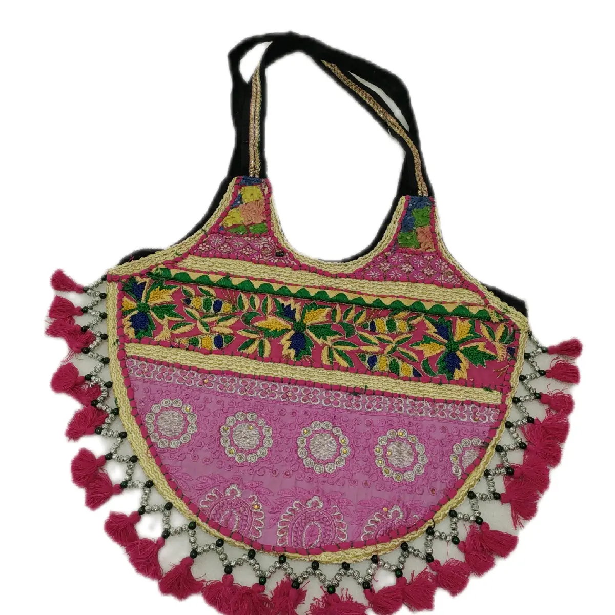 half moon bag embroidery work on both side