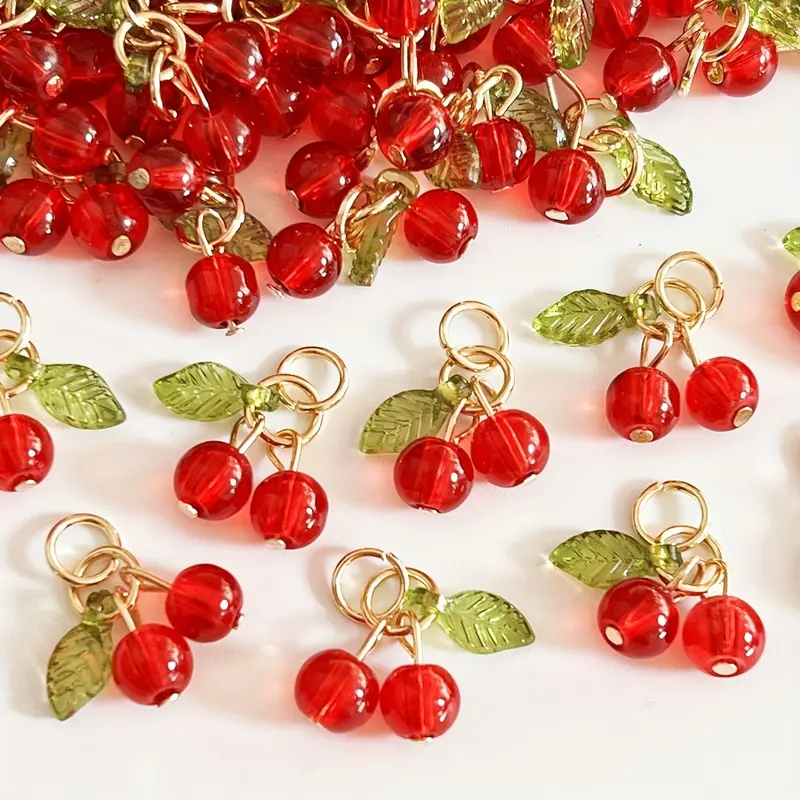 20 And 30 Cherry Pendants, Fruit Pendant Accessories for Necklaces, Earrings, Bracelets, DIY Cherry Phone Charms, Red Accessory Decorations. 8