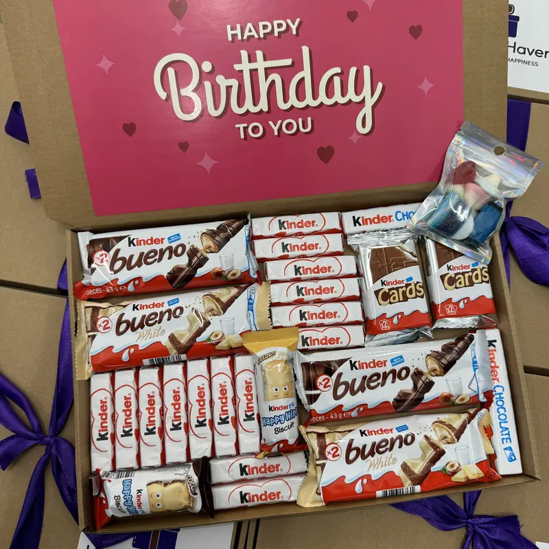 Kinder Chocolate Birthday Gift Hamper, Contains Kinder Bueno, Kinder Mini Bars, Kinder Hippos & More, Perfect Present! 6