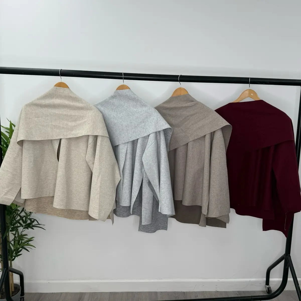 Women's Cape Jacket with Attached Scarf- Button up collar One Size, [UK Size 8-14] Womenswear Short Coats Winter Fall Ladies Comfort Causal Daily