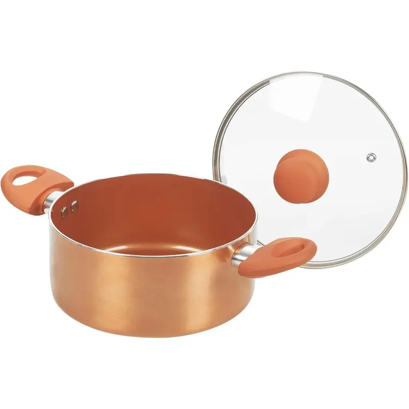 Ceramic Induction Casserole Dish Stockpot Pot Soup Stew Pan Glass Lid (Copper, 20cm + 24cm Set) Aluminium Cookware 2