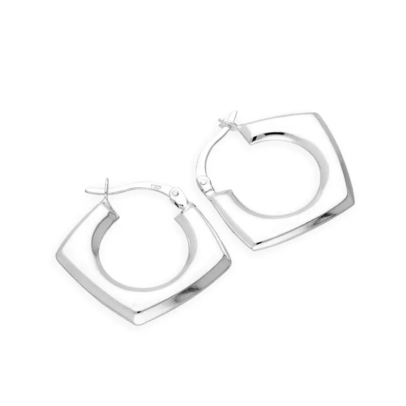Sterling Silver Diamond Cut Squared Creole Hoop Earrings 2