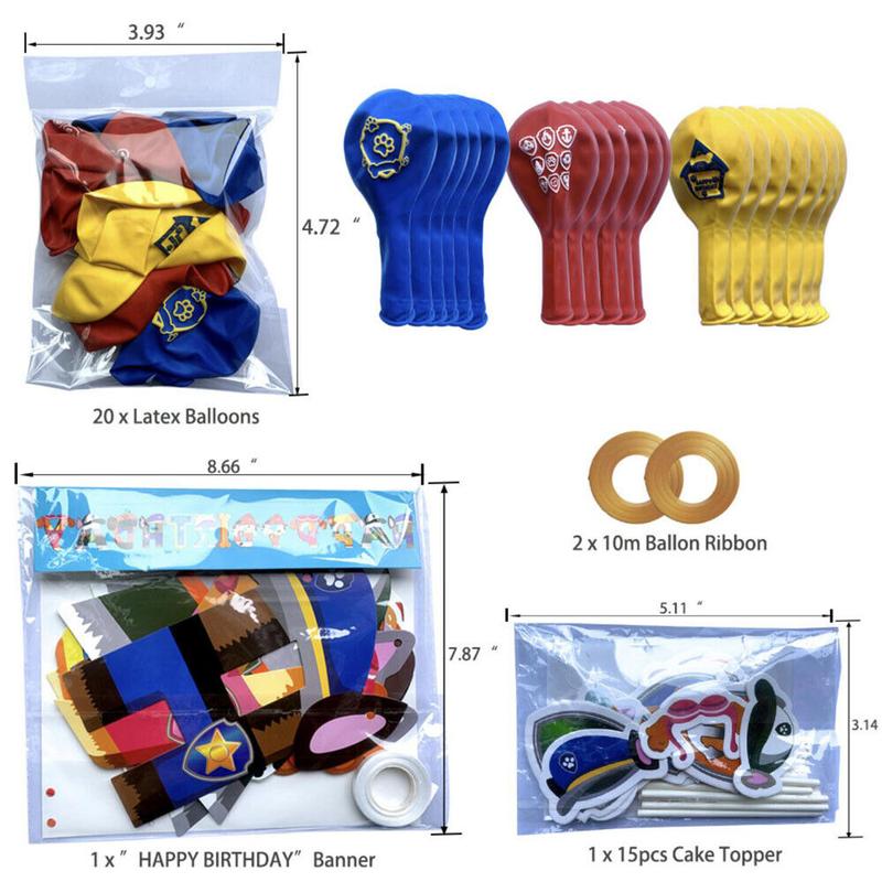 New Design Paw Patrol Balloon Set Happy Birthday Banner Colourful Hanging Birthday Bunting Cartoon Cake Toppers Decoration Chase Sky Marshall Balloons 2
