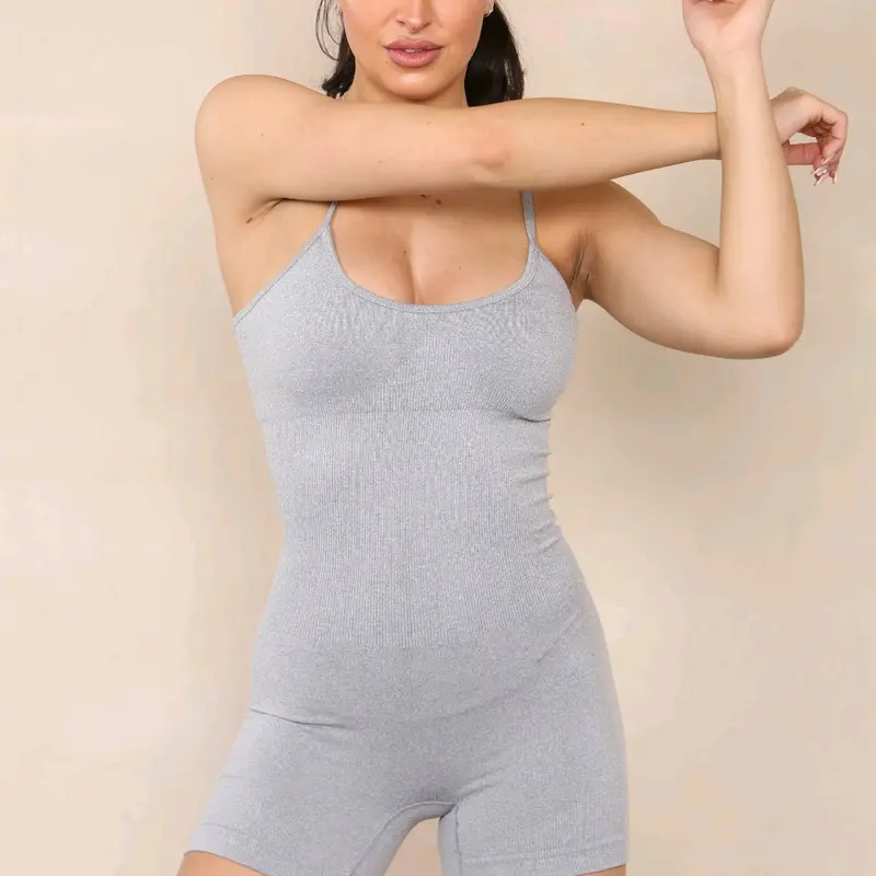 Pixie Short Spaghetti Strap Unitard - Grey Polyester Womenswear Bodysuits Underwear Women Comfort Basic Fitted Polyester Womenswear 1