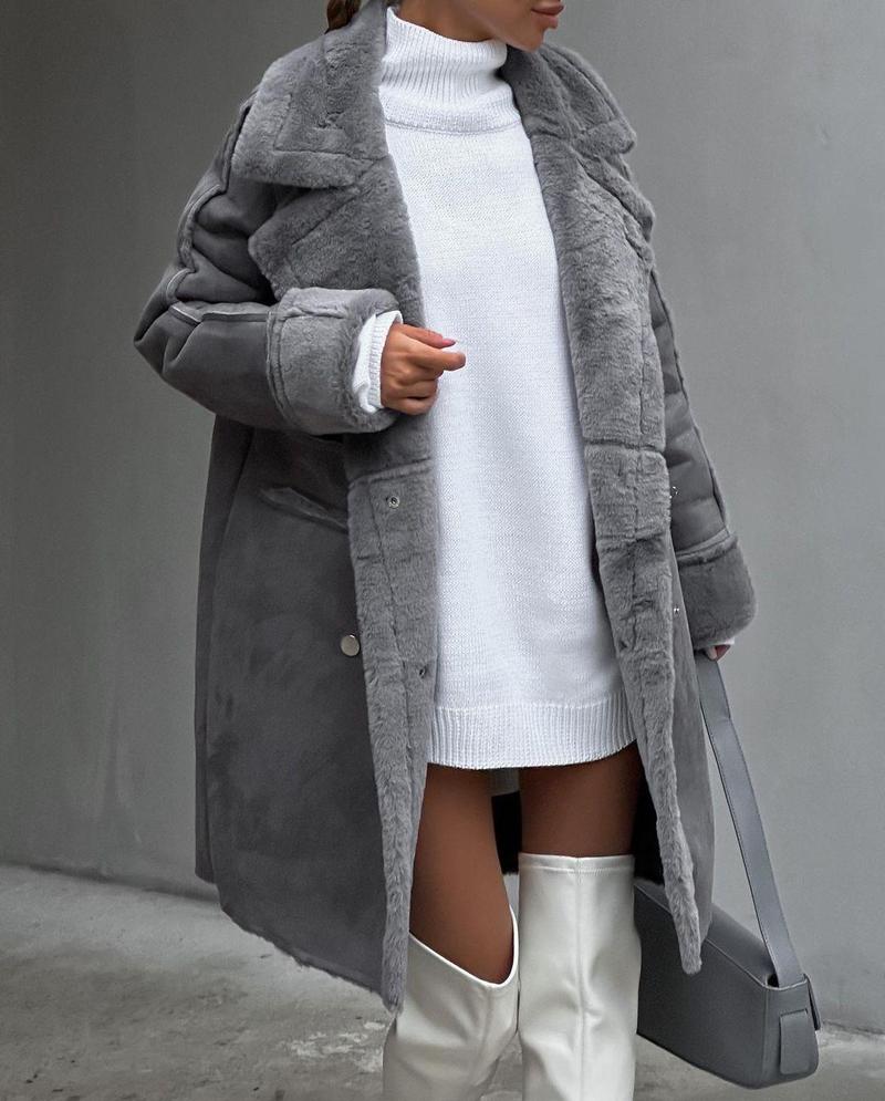 Product Introduction of 2024 new fur coat suit collar long sleeve cardigan plush coat 2
