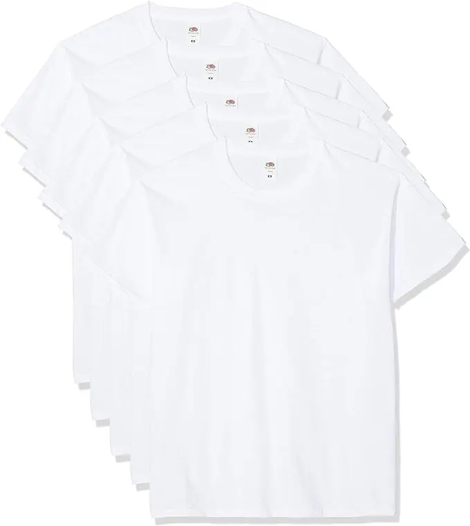 Fruit of the Loom Men's Original T-Shirt, White (White 30), (Pack of 5) Casual Menswear Plain Cotton Soft Top Classic Dress Short Simple Slim Fit Shortsleeve Tshirt Stretch Undershirt 0