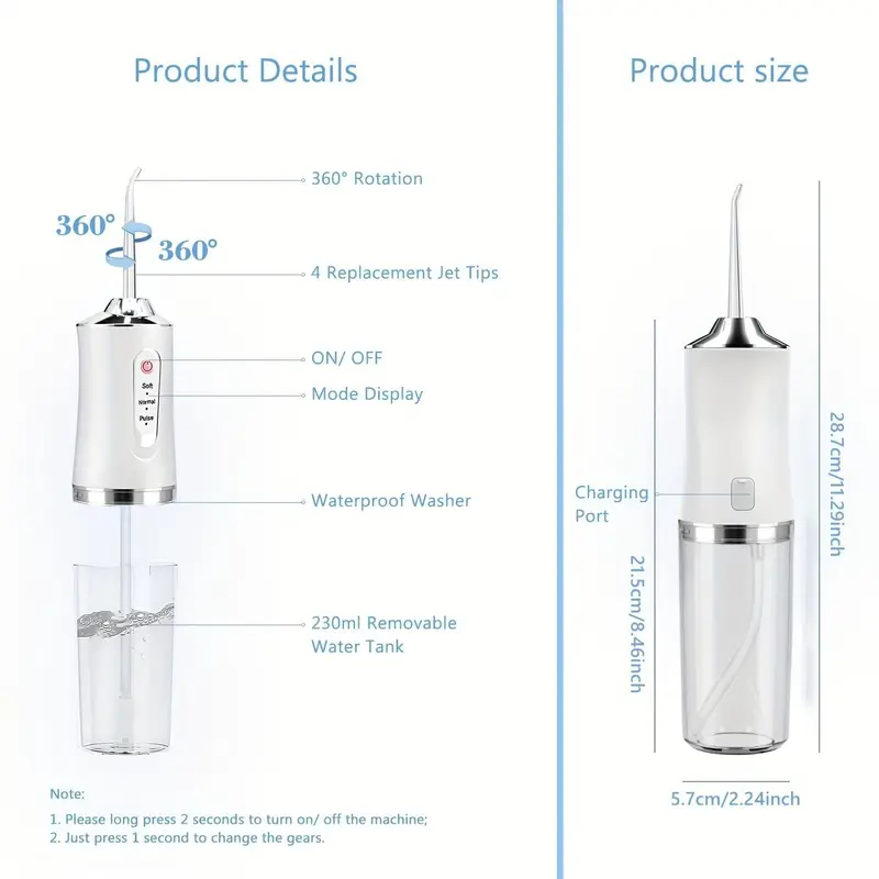 4 In 1 Water Flosser For Teeth, Cordless Water Flossers Oral Irrigator With DIY Mode 4 Jet Tips, Tooth Flosser, Portable And Rechargeable For Home Travel, For Men And Women Daily Teeth Care, Ideal For Gift, Father Day Gift 5