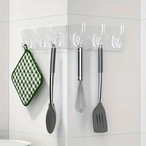 6-Hook Self-Adhesive Sticky Plastic Ideal for Organizing Kitchen, Bedroom, Bathroom, and Living Room - Easy to Install Decorative Organiser Ceramic Glass Installation Lightweight Minimalist Pot Smooth Stainless Wall Towels Steel Waterproof Wood